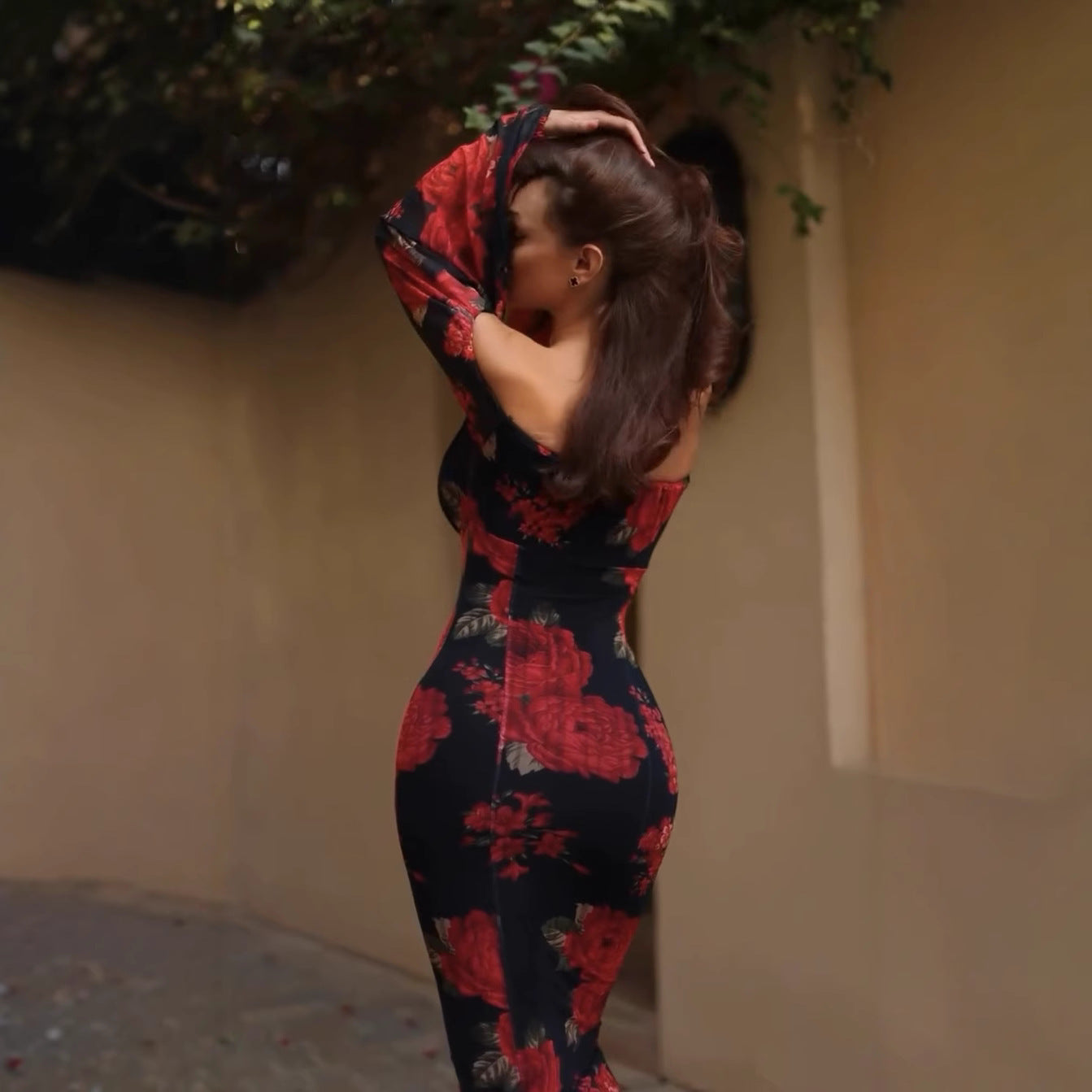 Women Clothing Tea Break Floral Print off Shoulder Slim Fit Hip Dresses